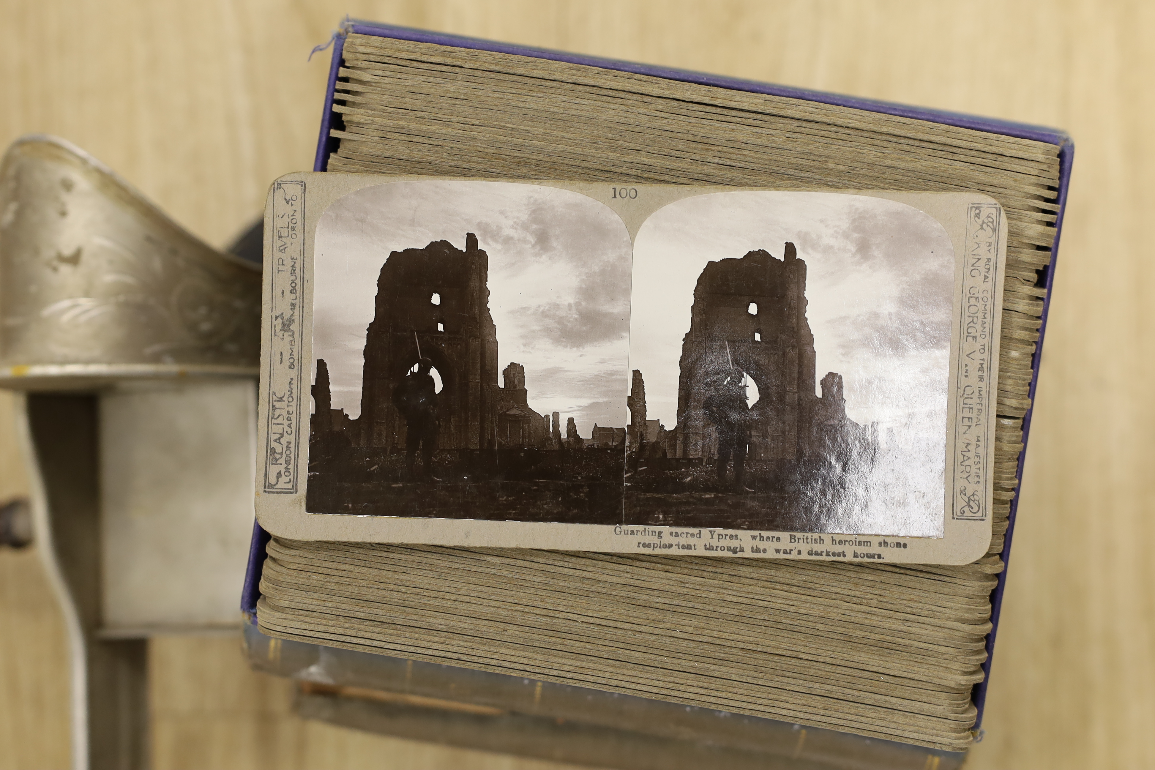 Two boxes of 'Great War' stereographic photos, by realistic travels London, official series and a viewer
